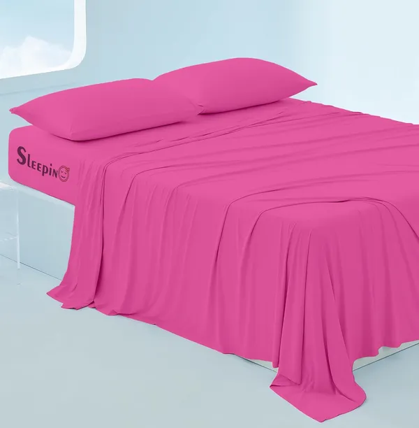 Hot_Pink_Egyptian_Cotton_400TC_All_Around_Elastic_Fitted_Bedsheet_With_Pillow_Cover