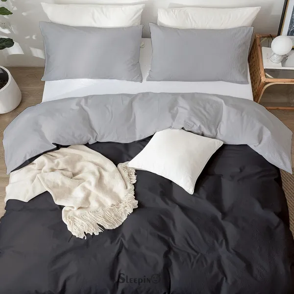 Black_&_Silver_Soft_Brushed_Microfiber_Reversible_Rajai_Cover_Set_With_Zipper_&_Pillow_Cover