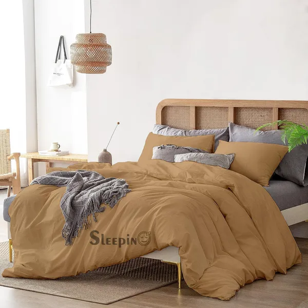 Beige_Soft_Brushed_Microfiber_Rajai_Cover_Set_With_Zipper_&_Pillow_Cover_60X90_Single_Bed
