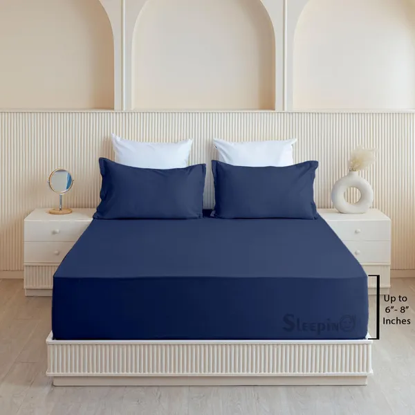 Navy_Blue_Soft_Finish_Cotton_Feel_Elastic_Fitted_Bedsheet