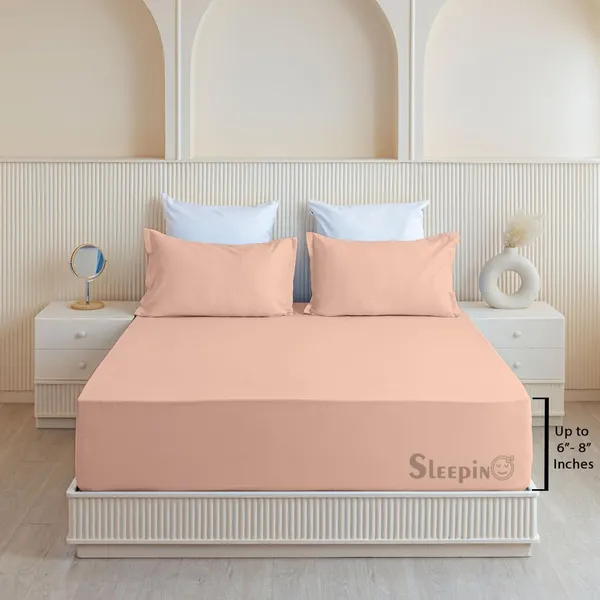 Peach_Soft_Finish_Cotton_Feel_Elastic_Fitted_Bedsheet