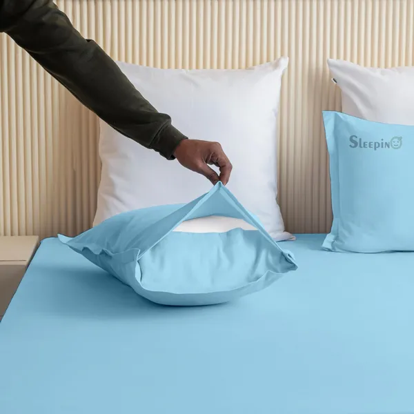 Sky_Blue_Soft_Finish_Cotton_Feel_Elastic_Fitted_Bedsheet