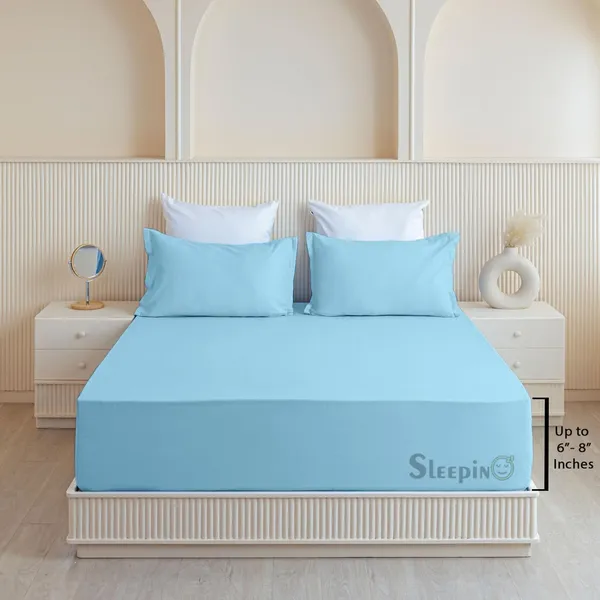 Sky_Blue_Soft_Finish_Cotton_Feel_Elastic_Fitted_Bedsheet
