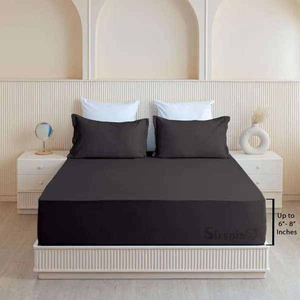 Black_Soft_Finish_Cotton_Feel_Elastic_Fitted_Bedsheet