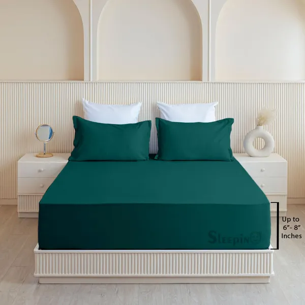 Teal_Soft_Finish_Cotton_Feel_Elastic_Fitted_Bedsheet