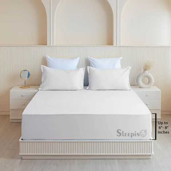 White_Soft_Finish_Cotton_Feel_Elastic_Fitted_Bedsheet