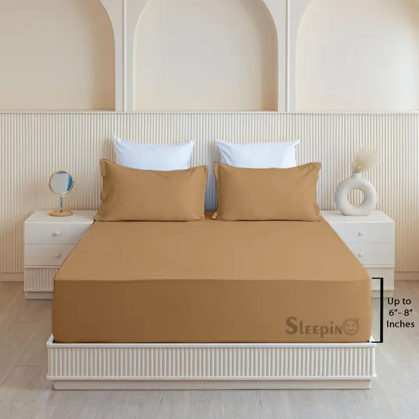Beige_Soft_Finish_Cotton_Feel_Elastic_Fitted_Bedsheet