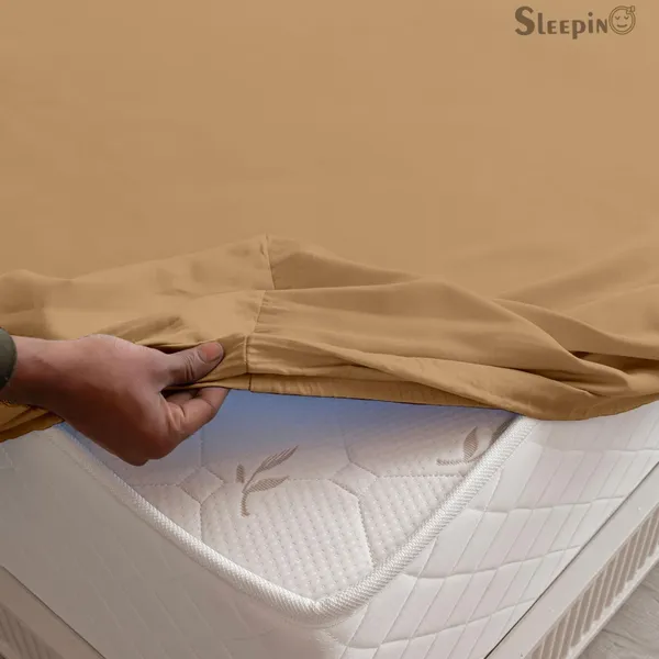 Beige_Soft_Finish_Cotton_Feel_Elastic_Fitted_Bedsheet