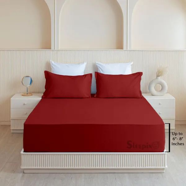 Burgundy_Soft_Finish_Cotton_Feel_Elastic_Fitted_Bedsheet