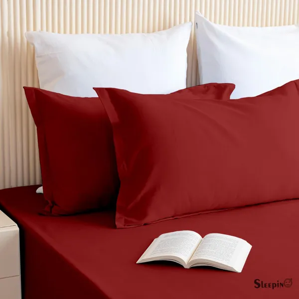 Burgundy_Soft_Finish_Cotton_Feel_Elastic_Fitted_Bedsheet