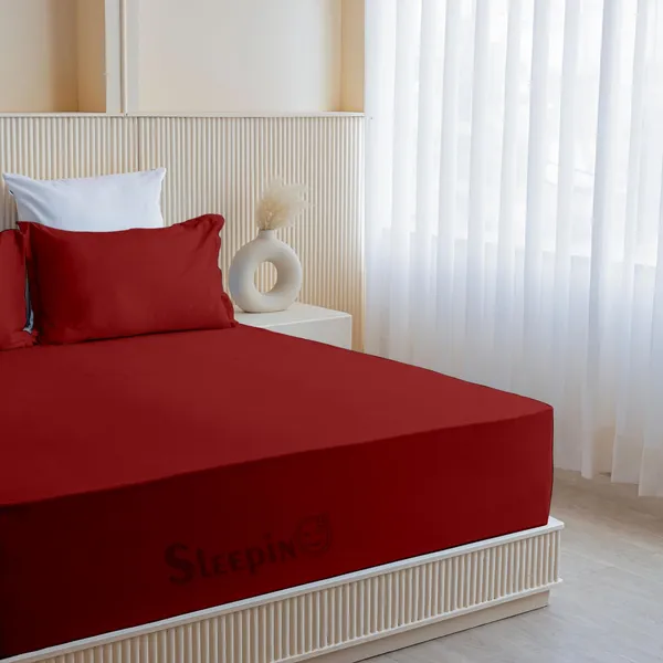 Burgundy_Soft_Finish_Cotton_Feel_Elastic_Fitted_Bedsheet