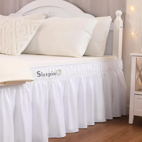 White_Sleepino_Wrap_Around_Bed_Skirt_For_King_Bed_|_Easy_Elastic_Feet_|_Machine_Washable_|_White