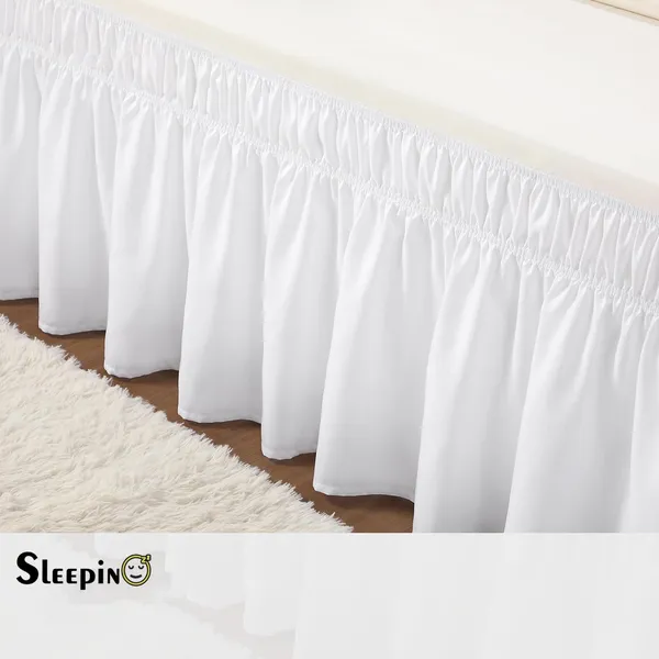 White_Sleepino_Wrap_Around_Bed_Skirt_For_King_Bed_|_Easy_Elastic_Feet_|_Machine_Washable_|_White