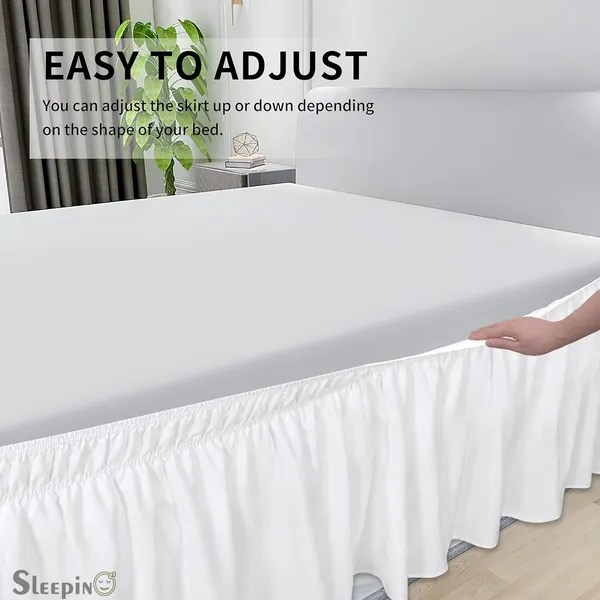 White_Sleepino_Wrap_Around_Bed_Skirt_For_King_Bed_|_Easy_Elastic_Feet_|_Machine_Washable_|_White