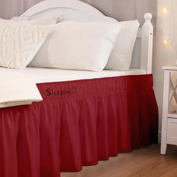 Burgundy_Wrinkle_Free_Brushed_Microfiber_Wrap_Around_Easy_Elastic_Fit_Bed_Skirt