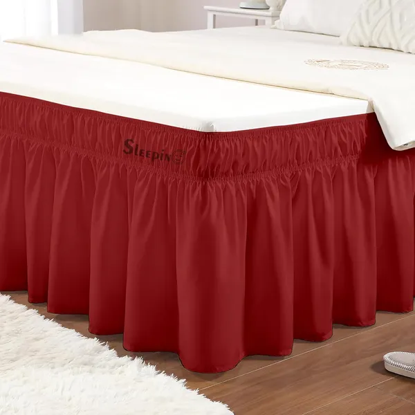 Burgundy_Wrinkle_Free_Brushed_Microfiber_Wrap_Around_Easy_Elastic_Fit_Bed_Skirt