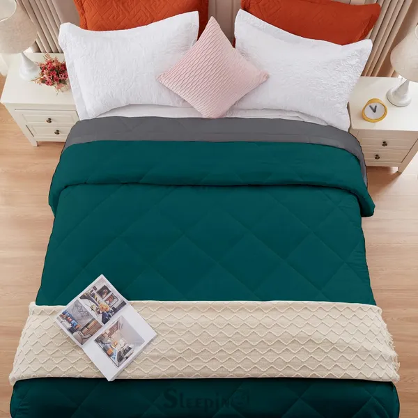Teal_&_Dark_Grey_Brushed_Microfiber_100_GSM_AC_Reversible_Comforter_For_Heavy_Winter
