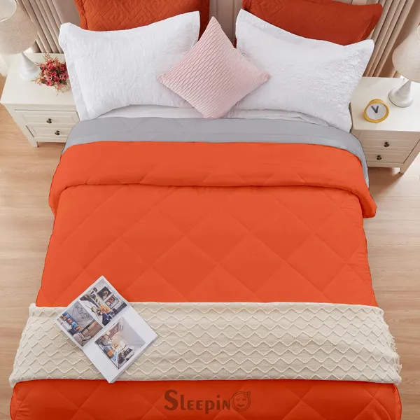 Orange_&_Silver_Brushed_Microfiber_100_GSM_AC_Reversible_Comforter_For_Heavy_Winter
