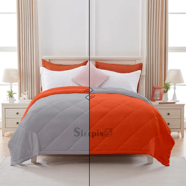 Orange_&_Silver_Brushed_Microfiber_100_GSM_AC_Reversible_Comforter_For_Heavy_Winter