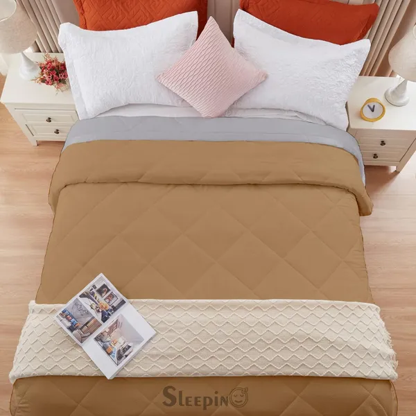 Beige_&_Silver_Brushed_Microfiber_100_GSM_AC_Reversible_Comforter_For_Heavy_Winter