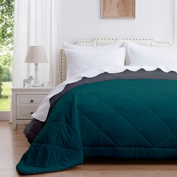 Teal_&_Dark_Grey_Breathable_Microfiber_Machine_Washable_150_GSM_AC_Reversible_Comforter_For_Heavy_Winter