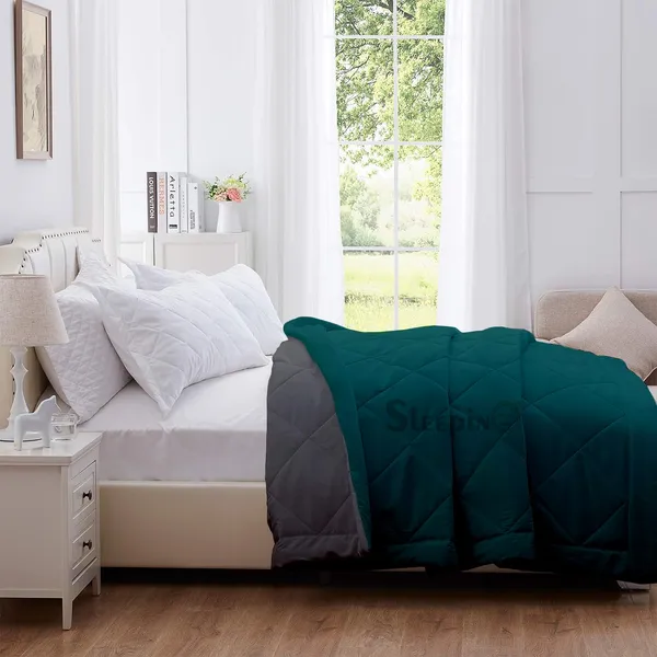 Teal_&_Dark_Grey_Breathable_Microfiber_Machine_Washable_150_GSM_AC_Reversible_Comforter_For_Heavy_Winter
