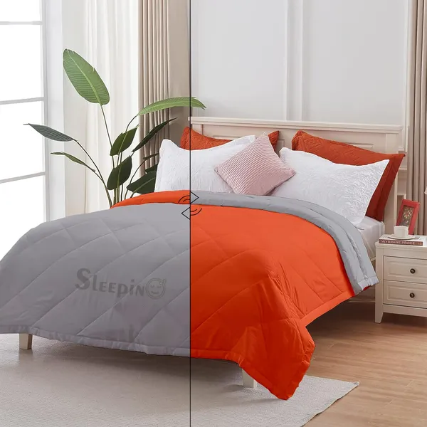 Orange_&_Silver_Breathable_Microfiber_Machine_Washable_150_GSM_AC_Reversible_Comforter_For_Heavy_Winter