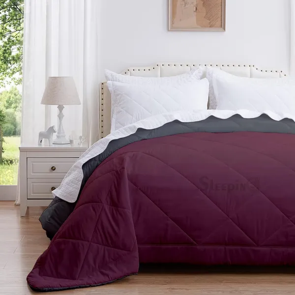 Wine_Breathable_Microfiber_Machine_Washable_150_GSM_AC_Reversible_Comforter_For_Heavy_Winter