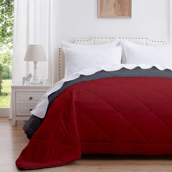 Burgundy_&_Dark_Grey_Breathable_Microfiber_Machine_Washable_150_GSM_AC_Reversible_Comforter_For_Heavy_Winter