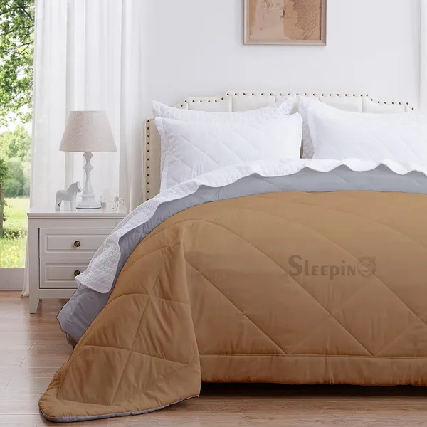 Beige_&_Silver_Breathable_Microfiber_Machine_Washable_150_GSM_AC_Reversible_Comforter_For_Heavy_Winter
