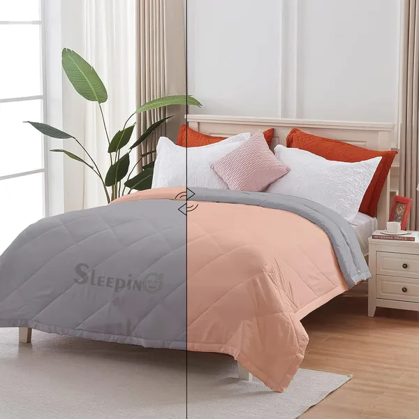 Peach_&_Silver_Breathable_Microfiber_Machine_Washable_150_GSM_AC_Reversible_Comforter_For_Heavy_Winter