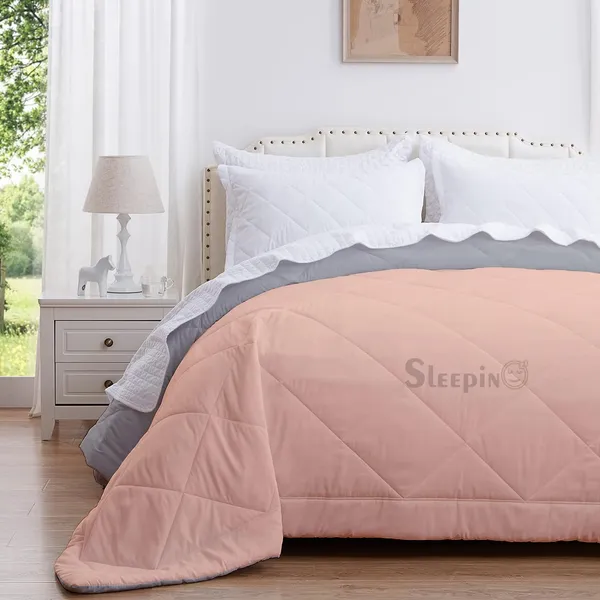 Peach_&_Silver_Breathable_Microfiber_Machine_Washable_150_GSM_AC_Reversible_Comforter_For_Heavy_Winter