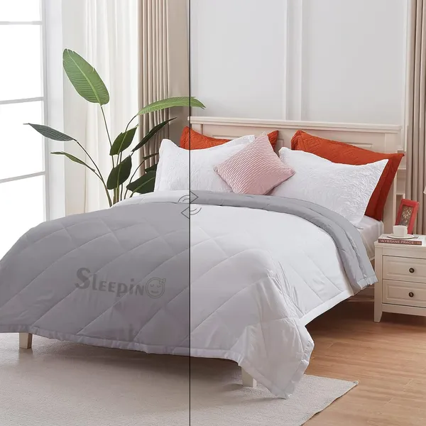 White_&_Silver_Breathable_Microfiber_Machine_Washable_150_GSM_AC_Reversible_Comforter_For_Heavy_Winter