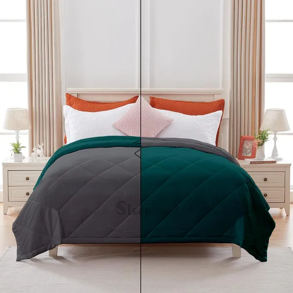 Teal_&_Dark_Grey_Microfiber_Breathable_&_Lightweight_Quilt_200_GSM_Comforter_For_Heavy_Winter