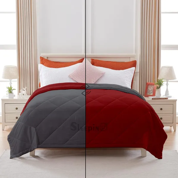 Burgundy_&_Dark_Grey_Microfiber_Breathable_&_Lightweight_Quilt_200_GSM_Comforter_For_Heavy_Winter
