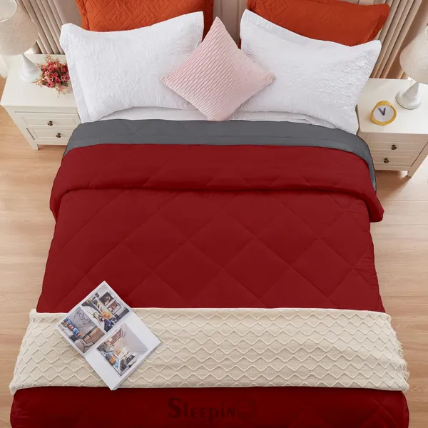 Burgundy_&_Dark_Grey_Microfiber_Breathable_&_Lightweight_Quilt_200_GSM_Comforter_For_Heavy_Winter