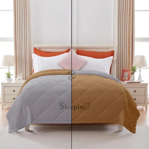 Beige_&_Silver_Microfiber_Breathable_&_Lightweight_Quilt_200_GSM_Comforter_For_Heavy_Winter