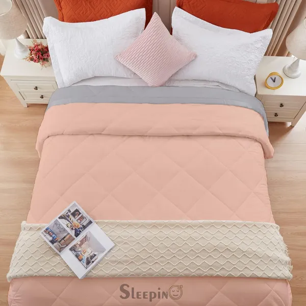 Peach_&_Silver_Microfiber_Breathable_&_Lightweight_Quilt_200_GSM_Comforter_For_Heavy_Winter