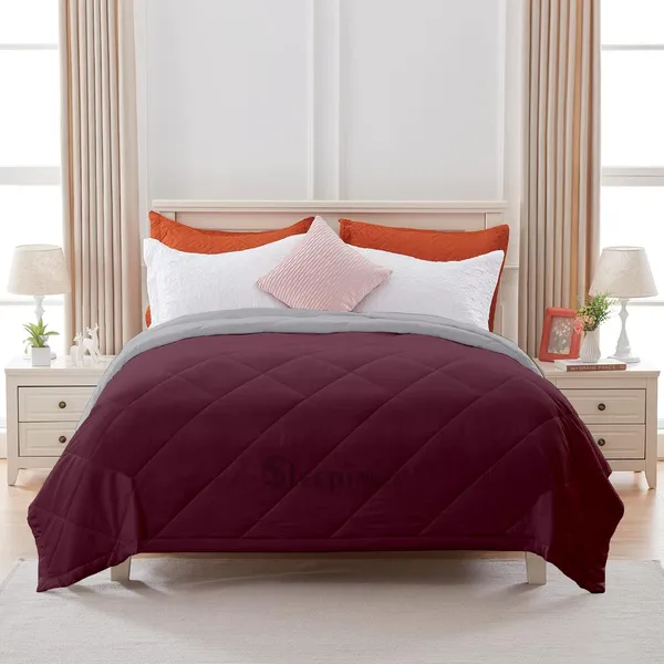 Wine_&_Silver_Microfiber_Breathable_&_Lightweight_Quilt_200_GSM_Comforter_For_Heavy_Winter