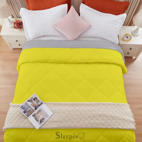 Vanilla_Yellow_&_Silver_Microfiber_Breathable_&_Lightweight_Quilt_200_GSM_Comforter_For_Heavy_Winter