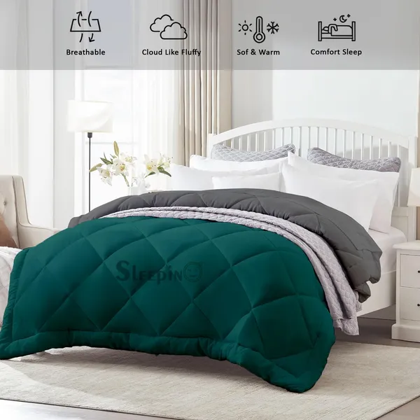 Teal_&_Dark_Grey_Microfiber_300_GSM_Comforter_For_Heavy_Winter