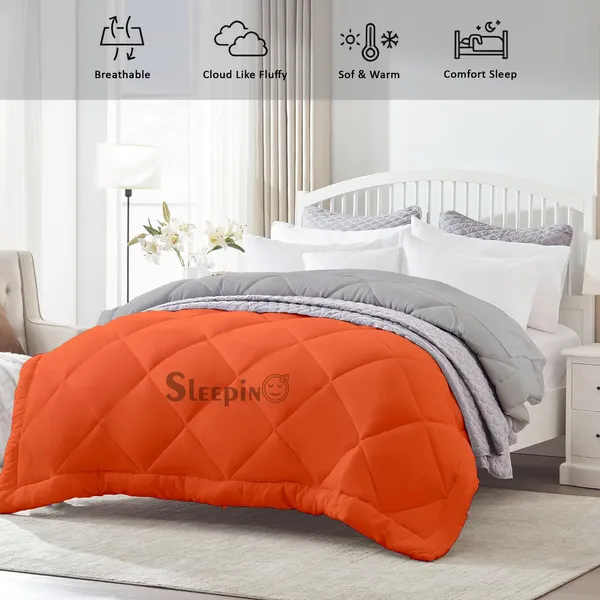 Orange_&_Silver_Microfiber_300_GSM_Comforter_For_Heavy_Winter