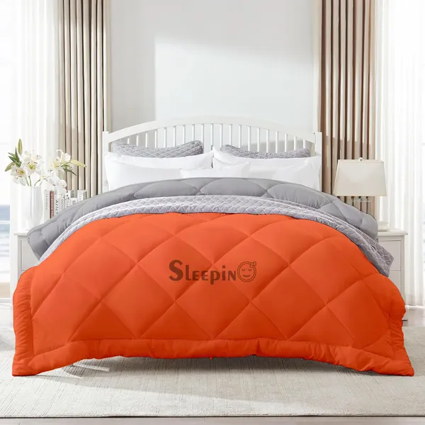 Orange_&_Silver_Microfiber_300_GSM_Comforter_For_Heavy_Winter