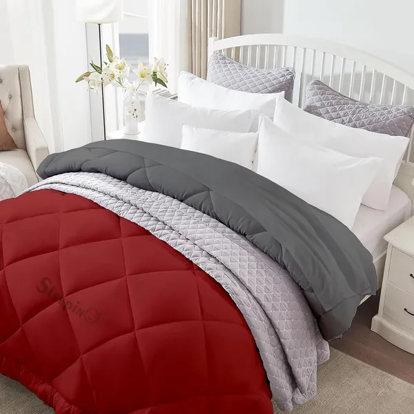Burgundy_&_Dark_Grey_Microfiber_300_GSM_Comforter_For_Heavy_Winter