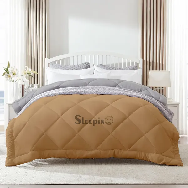 Beige_&_Silver_Microfiber_300_GSM_Comforter_For_Heavy_Winter