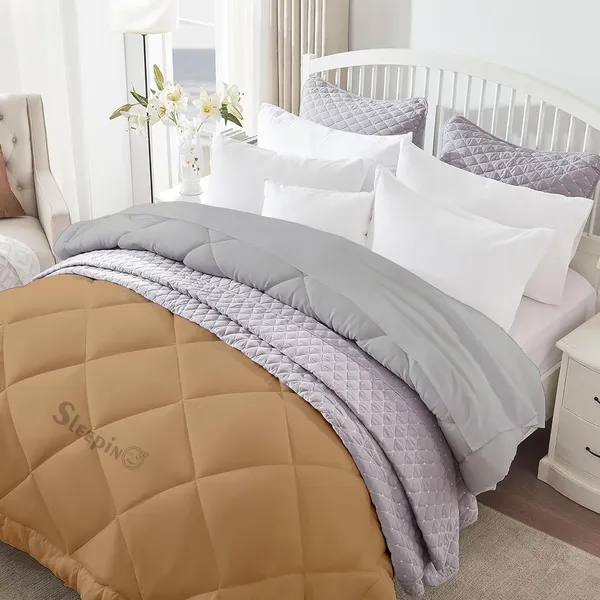 Beige_&_Silver_Microfiber_300_GSM_Comforter_For_Heavy_Winter