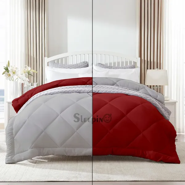 Burgundy_&_Silver_Microfiber_300_GSM_Comforter_For_Heavy_Winter