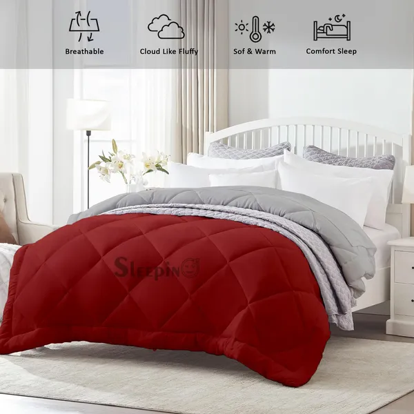 Burgundy_&_Silver_Microfiber_300_GSM_Comforter_For_Heavy_Winter
