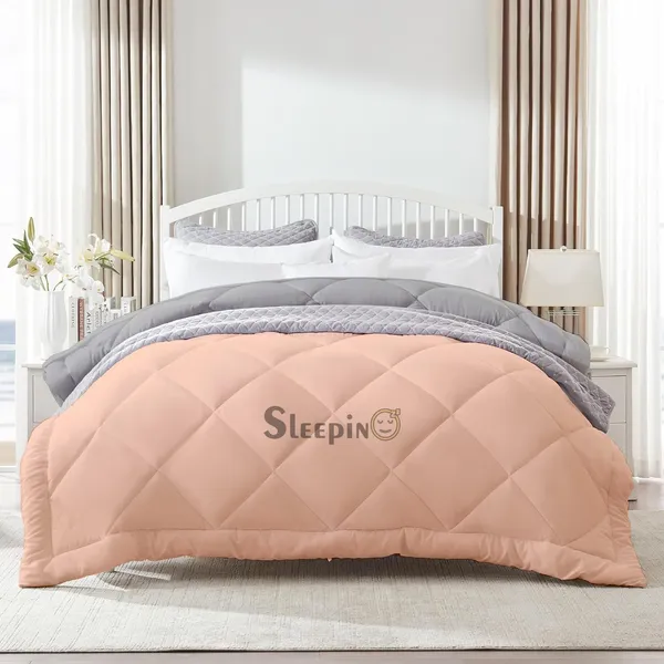 Peach_&_Silver_Microfiber_300_GSM_Comforter_For_Heavy_Winter