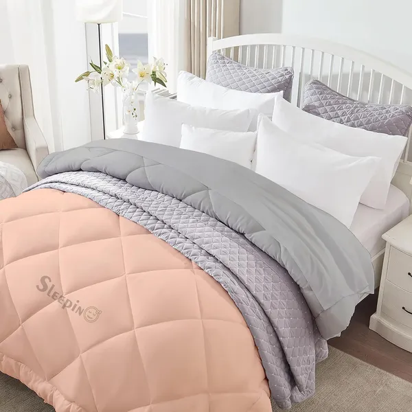Peach_&_Silver_Microfiber_300_GSM_Comforter_For_Heavy_Winter